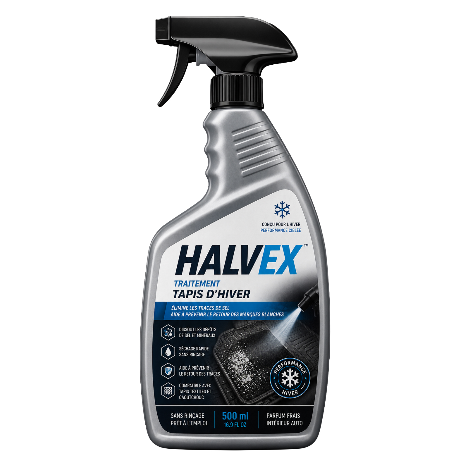 Bouteille HALVEX Traitement tapis d’hiver de 500 ml, avec pulvérisateur.